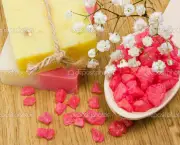 Aromatic bath salt, natural handmade herbal soap and flower