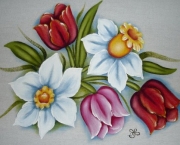 pintura em tecido tulipa narciso porcelanizada